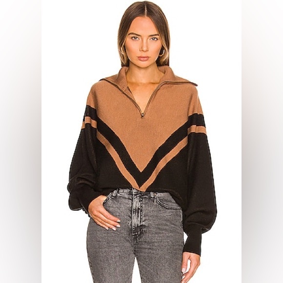 SER.O.YA Sweaters - SER.O.YA OVERSIZED SWEATER ABI BLACK/TAN CHEVRON NEW SiZE SMALL